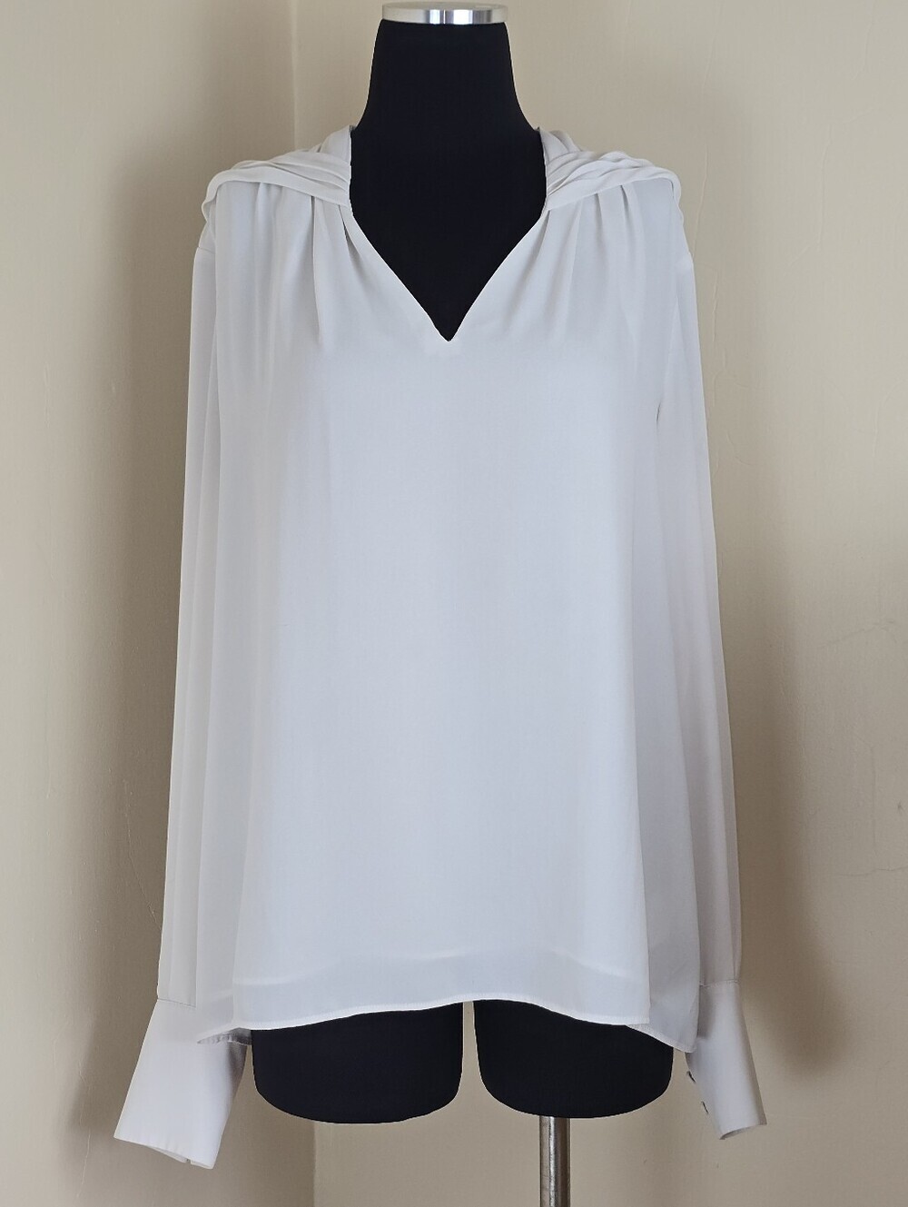 White House Black Market White Chiffon Blouse L